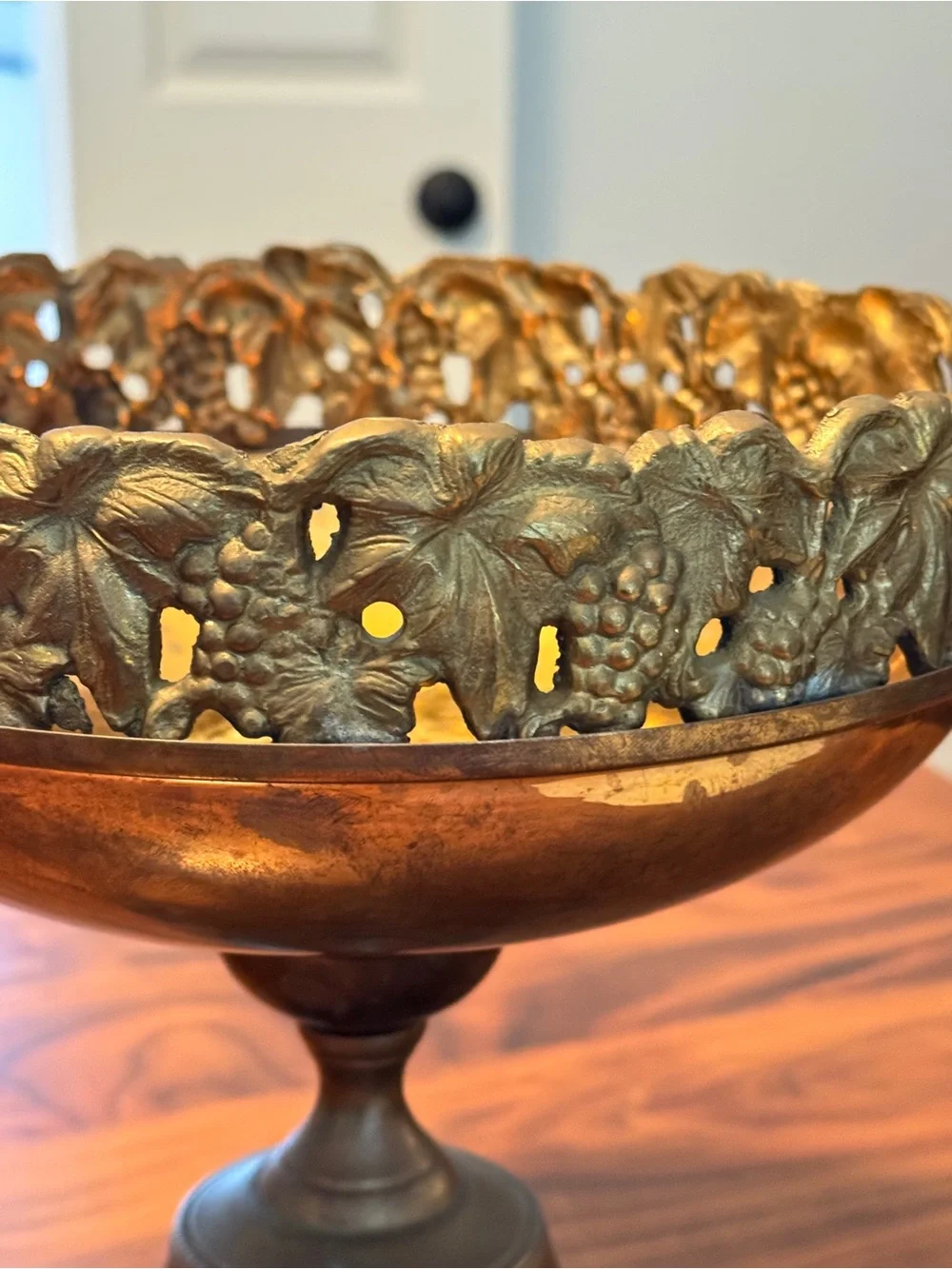 Andrea By Sadek Brass Compote Planter Pedestal Grapevine Detail 9.5